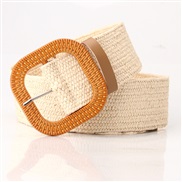 ( Ellipse Beige)women imitateStraw  width brief all-Purpose buckle belt woman cotton elasticity weave ornament belt