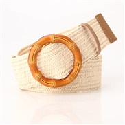 ( Beige)women imitateStraw  width brief all-Purpose buckle belt woman cotton elasticity weave ornament belt