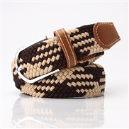 ( khaki+Coffee ) style leisure lady belt fashion multicolor all-Purpose Tightness buckle belt man elasticity weave canv