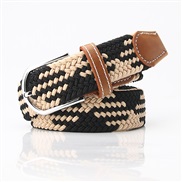 ( khaki+ black ) style leisure lady belt fashion multicolor all-Purpose Tightness buckle belt man elasticity weave canv