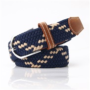 ( blue + khaki) style leisure lady belt fashion multicolor all-Purpose Tightness buckle belt man elasticity weave canva