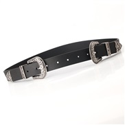 ( black)new lady belt occidental style retro carving Alloy buckle belt all-Purpose Cowboy Clothing Double buckle belt