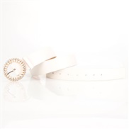 (106cm+3.5cm)( white)elegant fashion ladyPU belt Pearl style Alloy buckle atmospheric color more ornament Dress belt