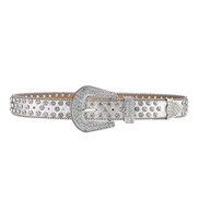 (120cm)( white)lady belt occidental style punk wind Rivet belt girl student trend diamond mosaic belt ornament Cowboy b