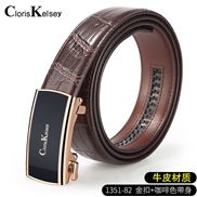 (125cm)( gold buckle+ brown)man real leather Cowhide beltcrocodile  pattern belt man belt buckle belt