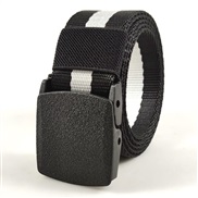 (120cm)(black and white black ) plastic buckle Nylon belt man outdoor sports Metal canvas belt