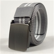 (120cm)( gray  while  stripe). Stripe Nylon Outdoor belt man silver Alloy buckle fashion canvas belt