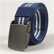 (120cm)( blue  while  stripe). Stripe Nylon Outdoor belt man silver Alloy buckle fashion canvas belt