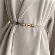 (65cm)( Beige)black belt woman  Tightness elasticity samll belt ornament Dress Pearl buckle belt