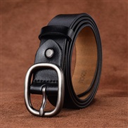 (115cm)( silver buckle black)lady belt brief all-Purpose fashion Korea pure Cowhide black belt real leather student orn