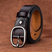 (115cm)( silver buckle Brown)lady belt brief all-Purpose fashion Korea pure Cowhide black belt real leather student orn