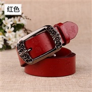 ( red) style lady buckle Cowhide belt women retro leisure ornament carving real leather belt all-Purpose