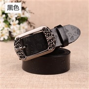 (115cm)( black) style lady buckle Cowhide belt women retro leisure ornament carving real leather belt all-Purpose