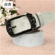 (115cm)( white) style lady buckle Cowhide belt women retro leisure ornament carving real leather belt all-Purpose