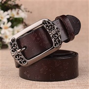 (115cm)( Brown) style lady buckle Cowhide belt women retro leisure ornament carving real leather belt all-Purpose