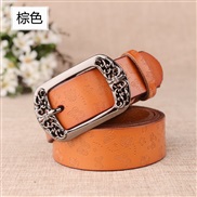 (115cm)( brown) style lady buckle Cowhide belt women retro leisure ornament carving real leather belt all-Purpose