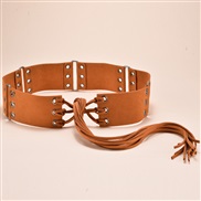 (135-175CM)( brown)fashion all-Purpose lady width Girdle  windbreaker leather long tassel ornament belt  punk wind retro