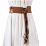(135-175CM)( light brown)fashion all-Purpose lady width Girdle  windbreaker leather long tassel ornament belt  punk win