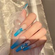 (CBLCY  6 glue style)blue butterfly frosting matte long Ballet style end product Wear Armor Nail Sticker fake nails occ
