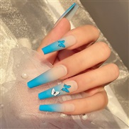 (CBLCY  6 jelly glue)blue butterfly frostng matte long Ballet style end product ear Armor  nail  Stcker fake  nail s oc