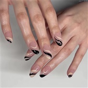 (JP1763)Wear Armor  French brief black wave Wear Armor short style nail painting Wear Armorress on  nail