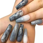 (BKS86  gray  Marble glue style) long style hotte ear Armor  nail  pantng end product fake  nail s occdental style ear 