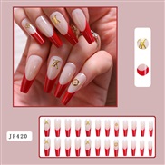 (JP42  red  French  fake nails)occdental style fake  nail s  nail  pantng hotte ear Armor ress on  nail  Stcker