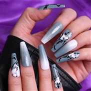 (BKS86   Marble  fake nails glue style])nail painting marble pattern Sticker end product long style occidental style We