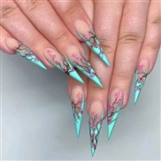 (CJCY ) blue Chinese style plum flower long style French Sticker fake nails  occidental style Wear Armor nail