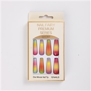 (12pcs)small fresh rainbow Ballet multicolor gradual change fake nails  Sticker removable nail painting Wear Armor