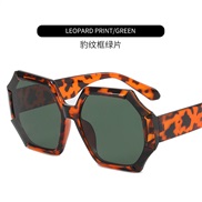 ( leopard print frame  Lens )occdental style fashon polygon Sunglasses  sunglassns man style trend sunglass