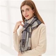 (180*70CM)( blue )Stripe scarf woman Autumn and Winter imitate sheep velvet scarf Japan and Korea sweet wind fashion sh