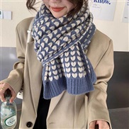 ( blue)Winter Korean style all-Purpose long style warm knitting woolen love scarf retro pure color Collar woman