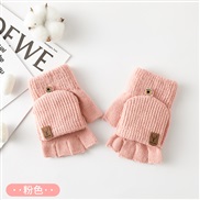 ( Pink)man woman glove Winter warm velvet knitting half touch screen mitten student Word woolen glove