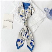 (  blue  while )imitate silk flowers print Korean style belt summer silk scarves women dress neckerchief all-Purpose ba
