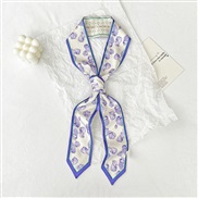 (   purple  while )imitate silk flowers print Korean style belt summer silk scarves women dress neckerchief all-Purpose