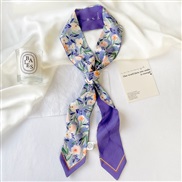 (   purple)imitate silk flowers print Korean style belt summer silk scarves women dress neckerchief all-Purpose bag belt