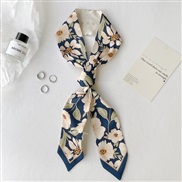 (   Dark blue)imitate silk flowers print Korean style belt summer silk scarves women dress neckerchief all-Purpose bag 