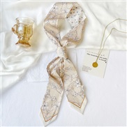 (   Beige)imitate silk flowers print Korean style belt summer silk scarves women dress neckerchief all-Purpose bag belt