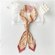 (  Pink)imitate silk flowers print Korean style belt summer silk scarves women dress neckerchief all-Purpose bag belt