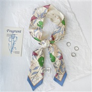 (   blue )imitate silk flowers print Korean style belt summer silk scarves women dress neckerchief all-Purpose bag belt