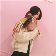 ( pink)occidental style Autumn and Winter thick style grid long style tassel imitate sheep velvet scarf Collar blue pat