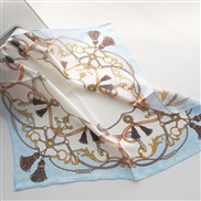 (  H blue)print scarf scarvesOO silk samll pattern