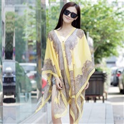 ( yellow)Sunscreen shawl lady summer Chiffon scarf occidental style flower beach scarves