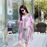 ( Pink)Sunscreen shawl lady summer Chiffon scarf occidental style flower beach scarves