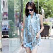 ( blue )Sunscreen shawl lady summer Chiffon scarf occidental style flower beach scarves