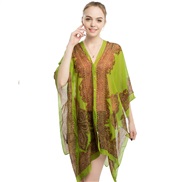 ( fresh green)Sunscreen shawl lady summer Chiffon scarf occidental style flower beach scarves