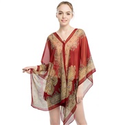 ( Burgundy)Sunscreen shawl lady summer Chiffon scarf occidental style flower beach scarves
