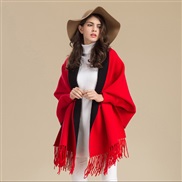 ( red  black )Autumn and Winter lady Double surface shawl scarf two tassel thick long style belt sleeves sheep velvet C
