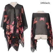 ( black)summer imitate silk shawl butterfly print Sunscreen shawl gift scarves shawlshawl